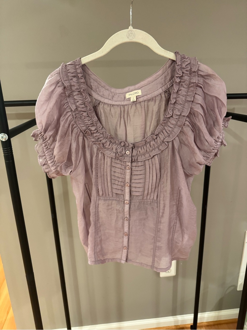 Pilcro Short-Sleeve Sheer Silky Blouse from Anthropologie